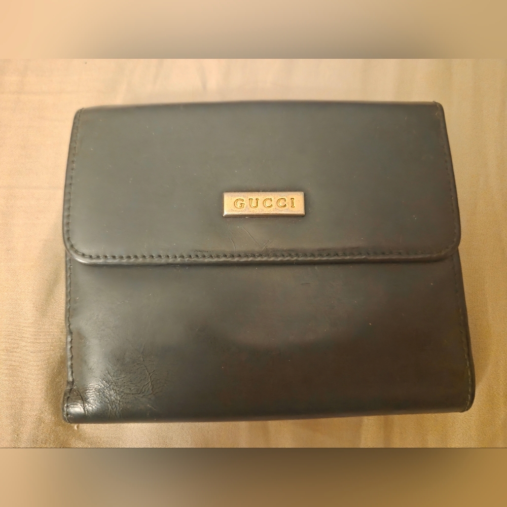 Vintage Gucci Black Leather Bifold Continental Wallet Unisex GUC